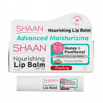 SHAAN ADVANCED MOISTURIZING NOURISHING LIP BALM (SPF 30+) WITH COCOA BUTTER — STRAWBERRY 5 GM